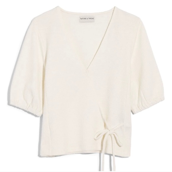 Madewell Tops - Madewell Texture & Thread Puff Sleeve Wrap Top S